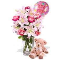 Oriental and Rose Package , Medium Teddy Bear and balloon
